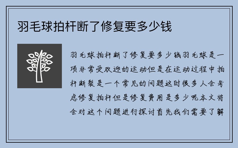 羽毛球拍杆断了修复要多少钱