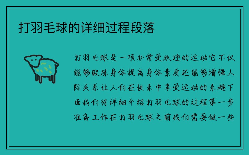 打羽毛球的详细过程段落