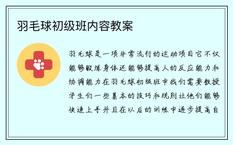 羽毛球初级班内容教案